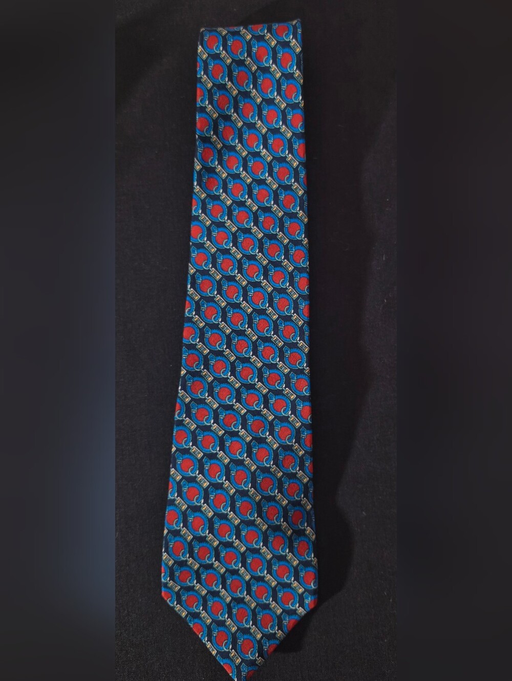 Paola Hermes Blue Tie with Red Geometric Pattern